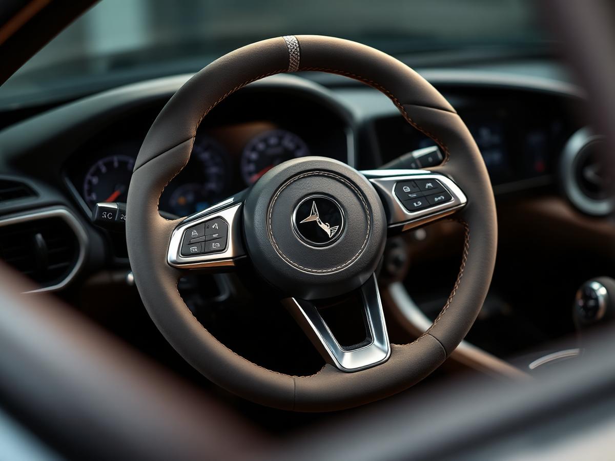 Volan presvučen alkantarom u modernom enterijeru automobila